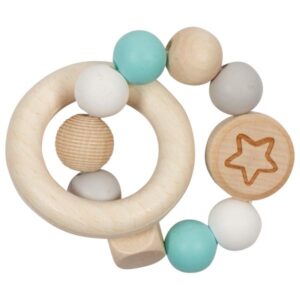 GOKI - Dřevěný kroužek s korálky STAR (tyrkysový)